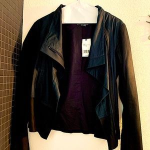 NWT Vince Two-Tone Paper Leather Jacket in Coastal/Black SMALL